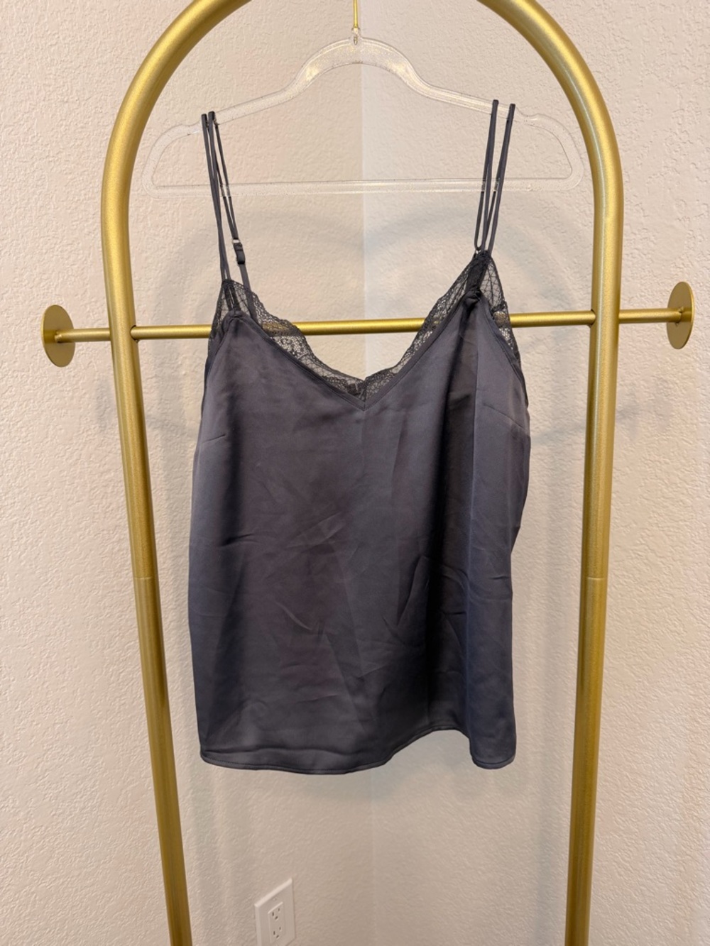 Abercrombie & Fitch Dusty Blue Lace-Trim Satin Cami